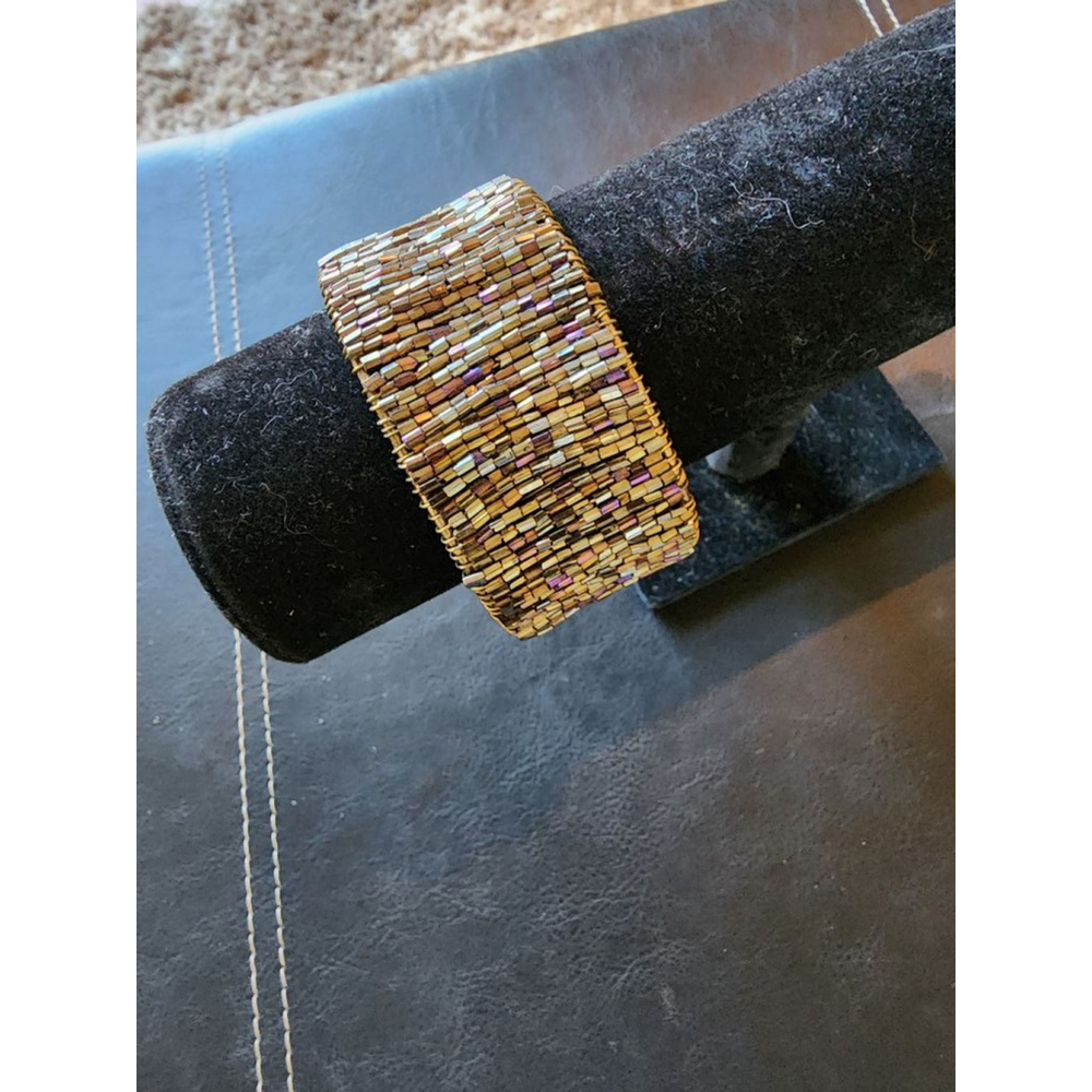 Women's Beaded Cuff Bracelet OS Gold Brown